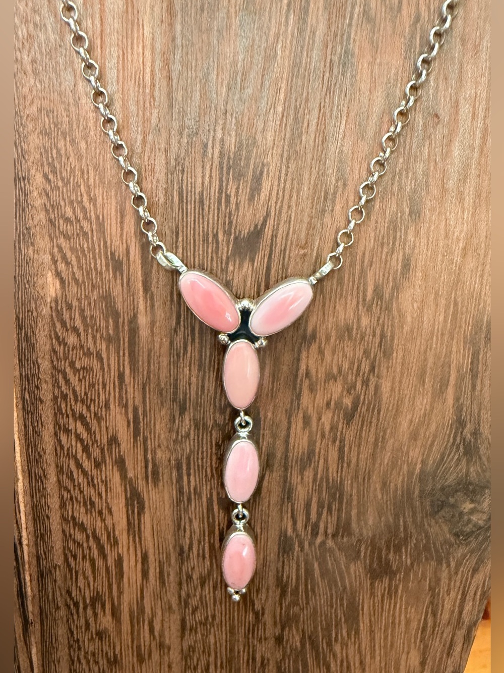 Handmade Sterling Silver & Pink Conch Lariat Necklace